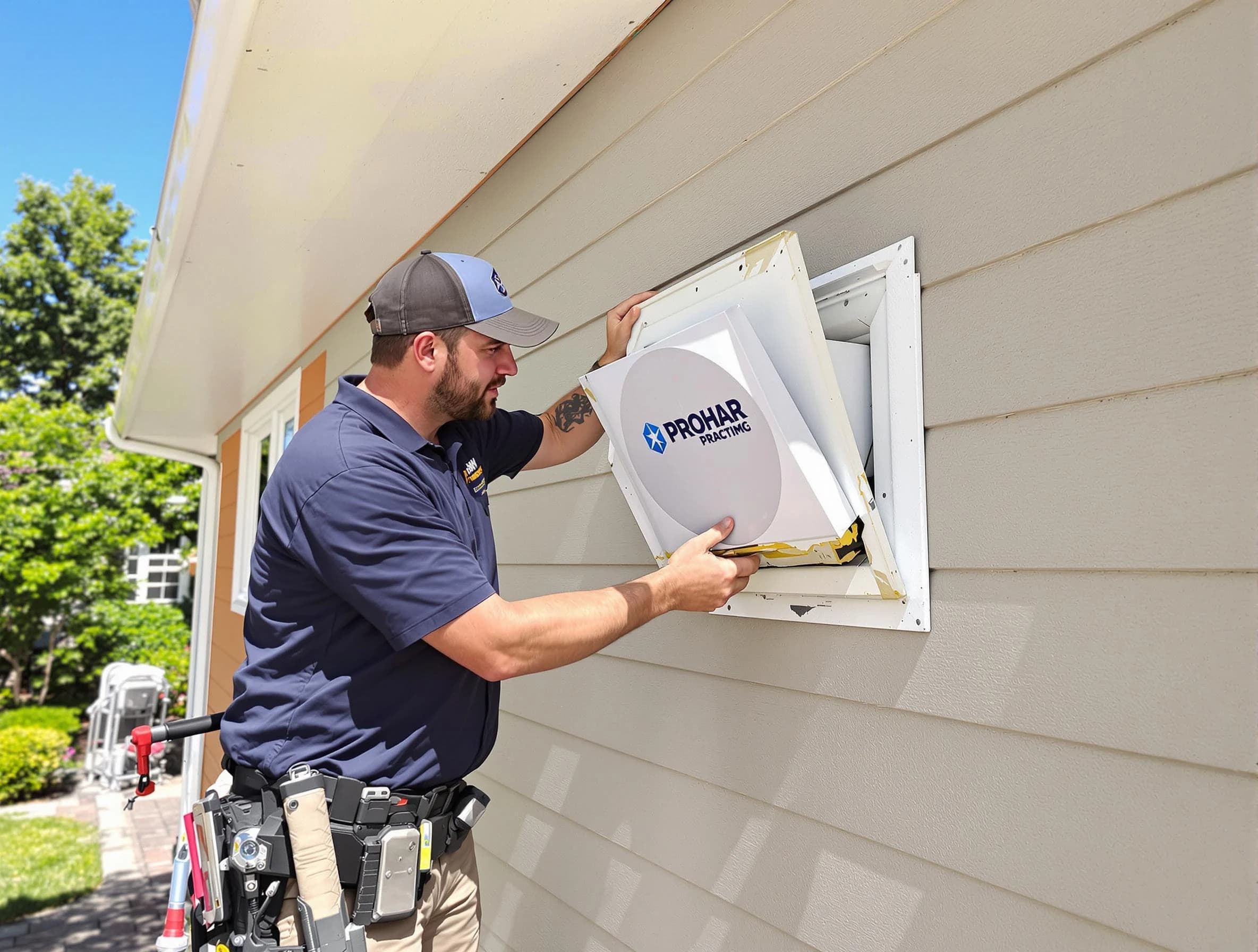 Glendale Dryer Vent Cleaning technician installing a new protective dryer vent cover on a home in Glendale