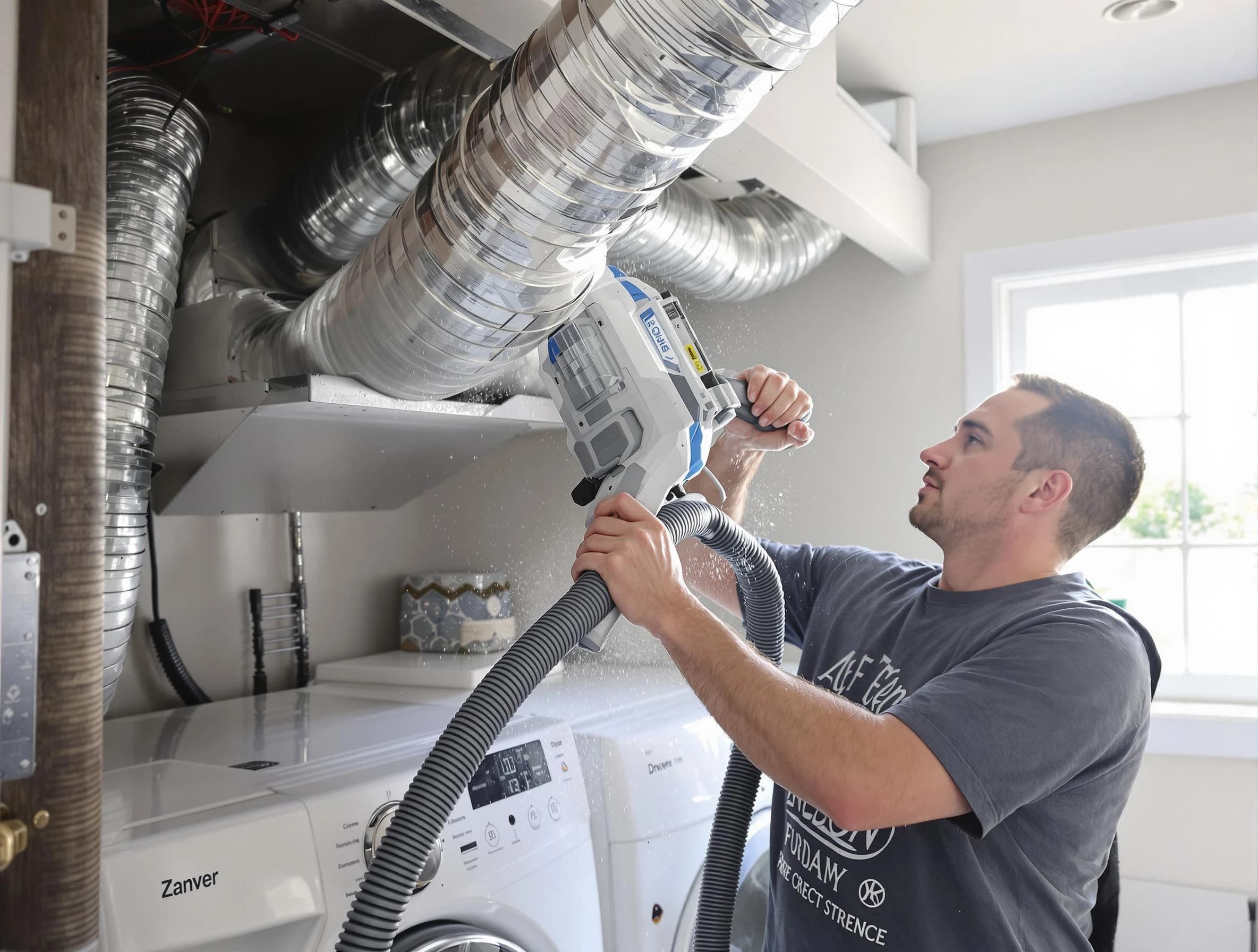 Glendale Dryer Vent Cleaning specialist cleaning deep within a dryer vent duct system in Glendale